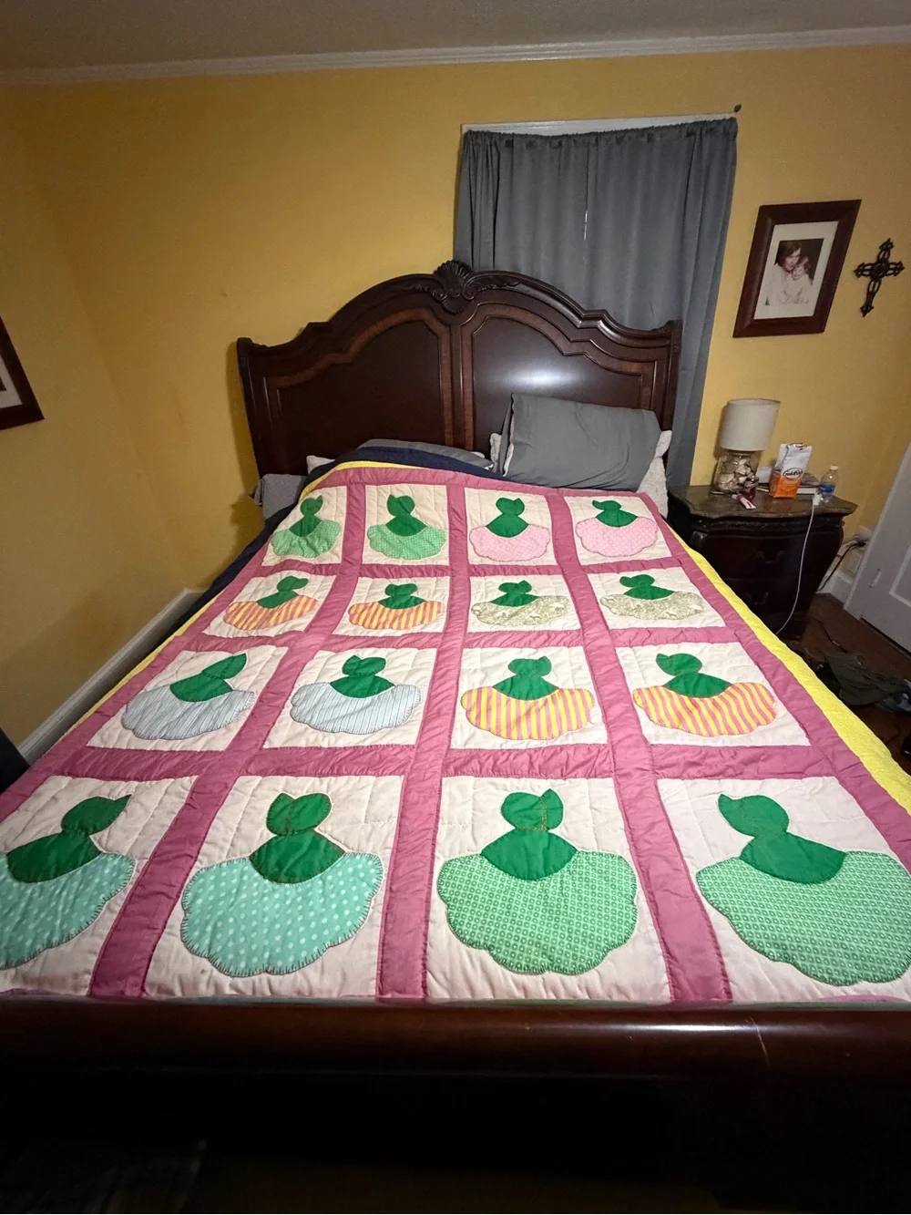 Handmade Pink Patchwork Holly Hobby Quilt - Green & White Accents